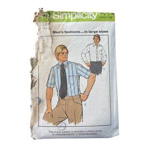 70s Simplicity 7942 Sewing Pattern Sizes 50-56 Button Front Shirt 1977 UNCUT
